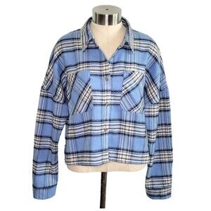 Mila & Tiff Blue Plaid Long Sleeve Boxy Fit Button-Up Shirt Women's Size XL